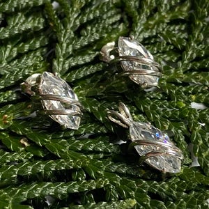 925 Silver CZ Pendant & Earrings - Caged Marquise Cut Clear Gemstone Jewelry Set