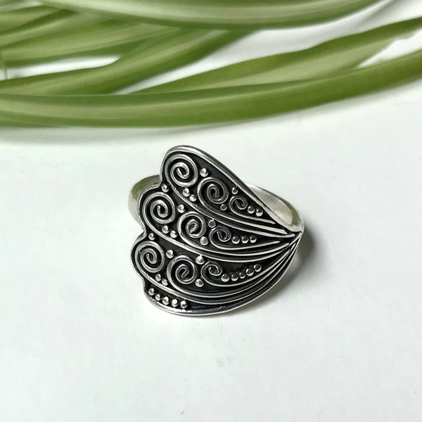 925 BA Suarti Sterling Silver Butterfly Wing Ring—Heavy Modernist Spirals Design—Made in Indonesia—US Size 8