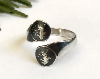 ヴィンテージ シルバー ニエロ サイアム フリップリング - 両面タイ