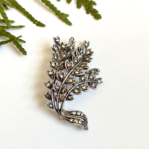 Vintage 800 Silver Marcasite Brooch – Botanical Tree Branch Pin
