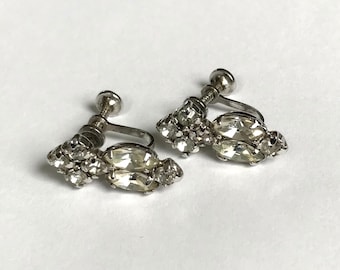 JAY FLEX Sterling Silver Screw Back Rhinestone Earrings — Clear Crystal Vintage Earrings in 925 Silver — Circa 1950's