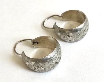 Vintage Sterling Silver Etched Hoop Earrings—Chunky 0.7 Inch Hoops—Marked 'G.C. 925'