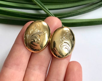 Burkhardt Gold Washed Sterling Silver Clip On Earrings — Mid-Century 925 Gold Vermeil Earrings— Big Gold Clip Ons Marked 'STERLING B'