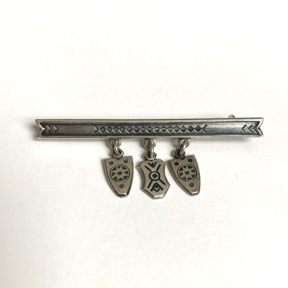 875 Silver Soviet Era Brooch With Hanging Shields… - image 4