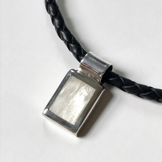 925 Black Braided Leather Necklace With Rectangul… - image 5