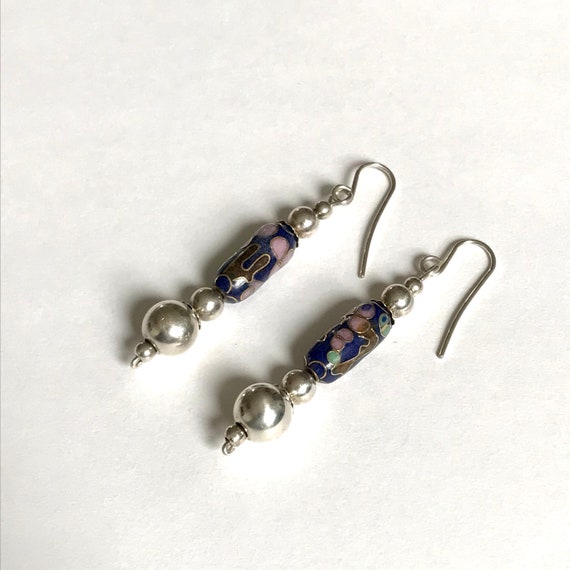 Sterling & Cloisonné Long Dangle Earrings — Vinta… - image 6