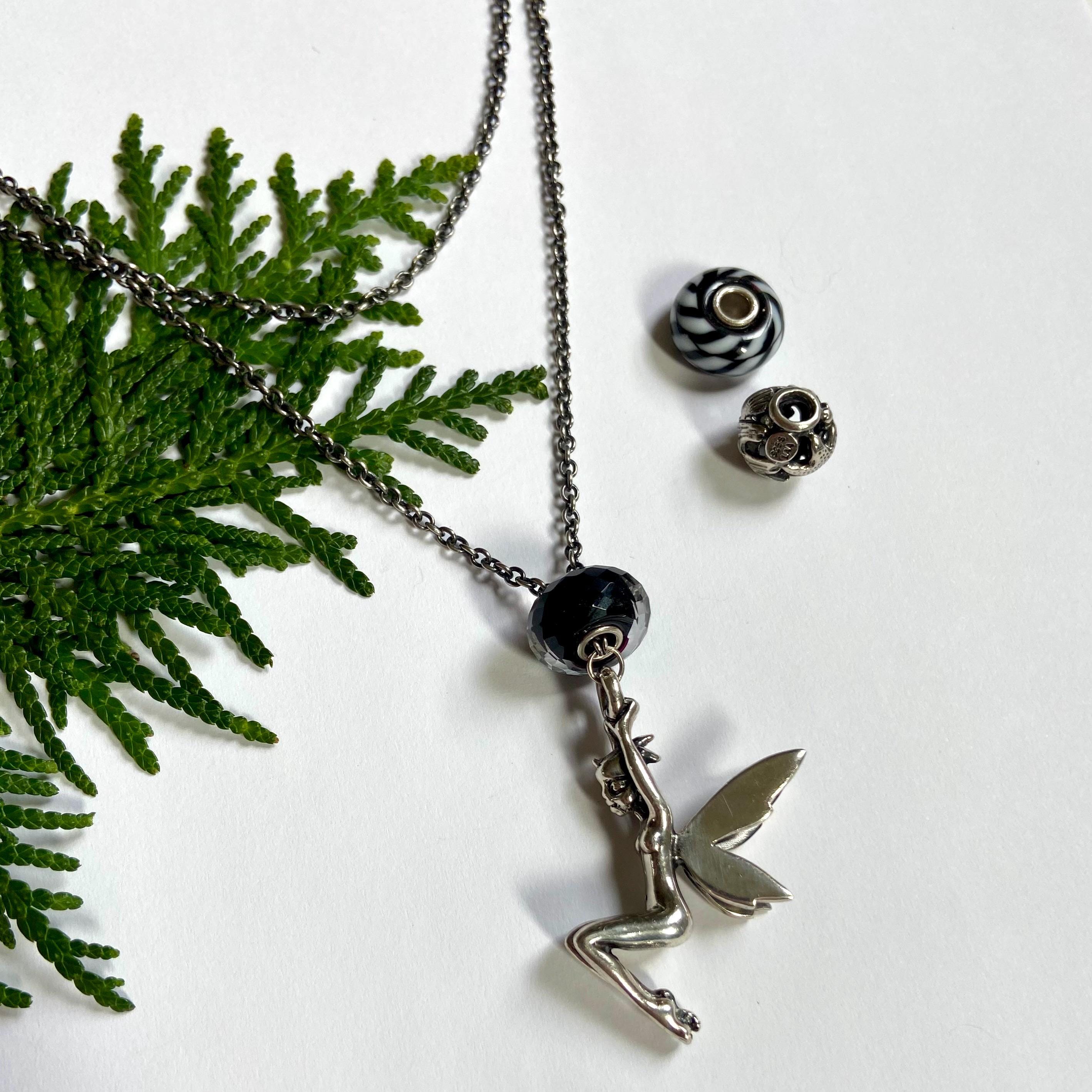 Trollbeads 925 Fantasy Necklace With Winged Elf and 3 Charm Beads