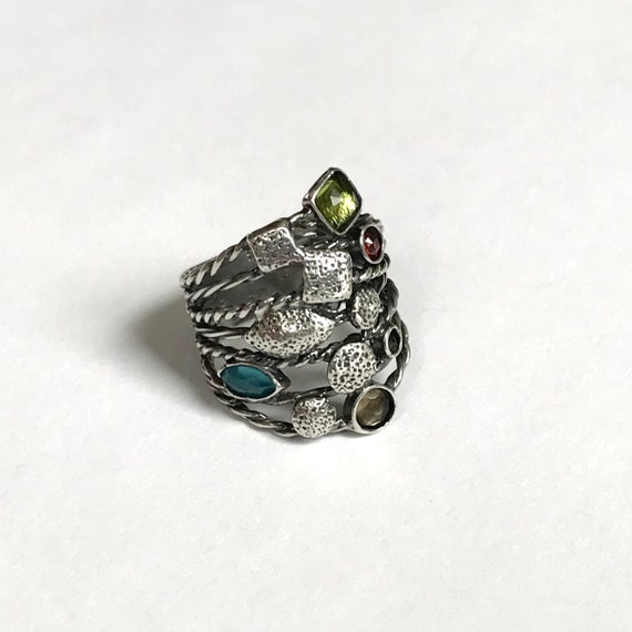 925 Silver Funky Multi Gemstone Ring— Sterling Si… - image 10