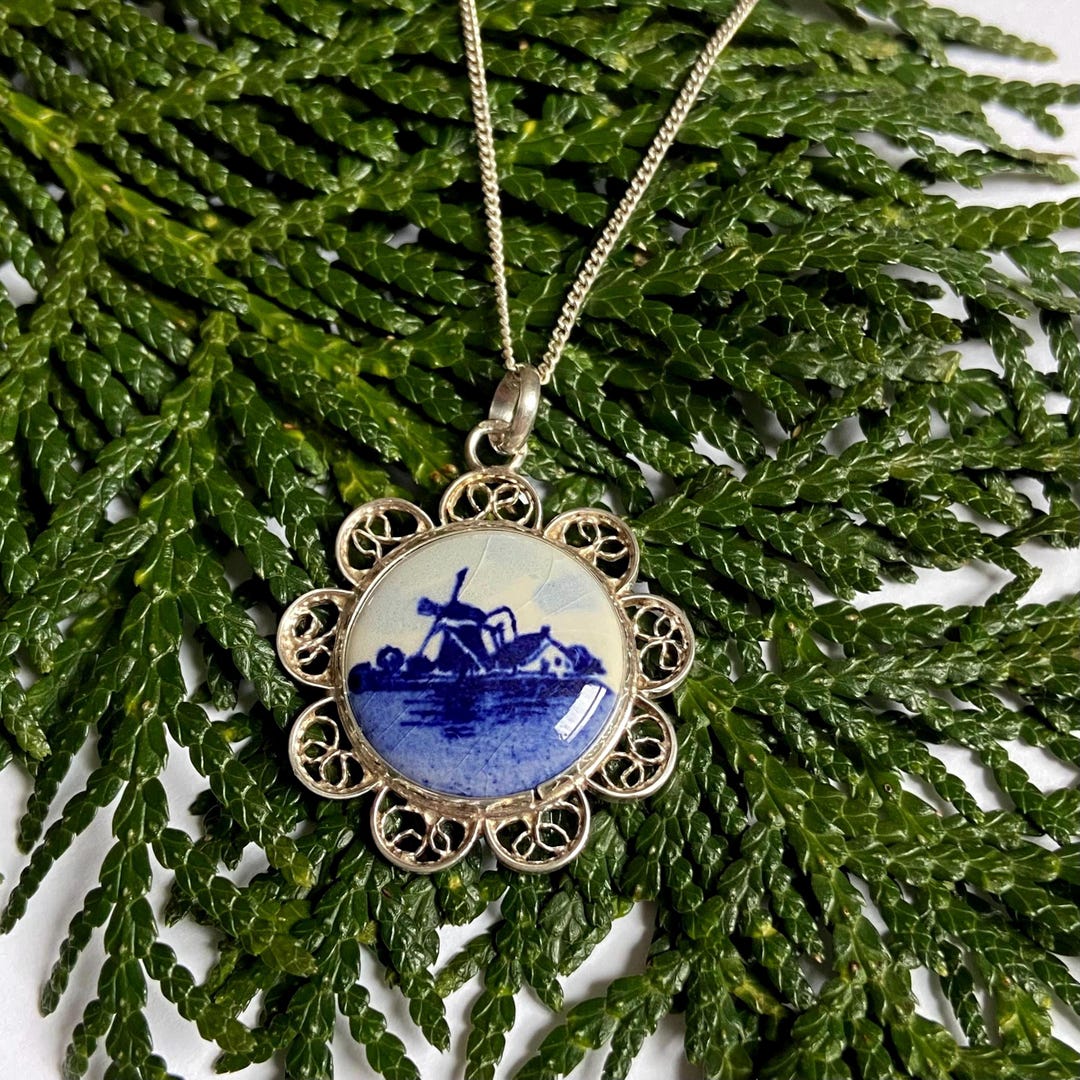835 Silver Delft Filigree Necklace With Sterling Silver Chain — 19 Inch ...