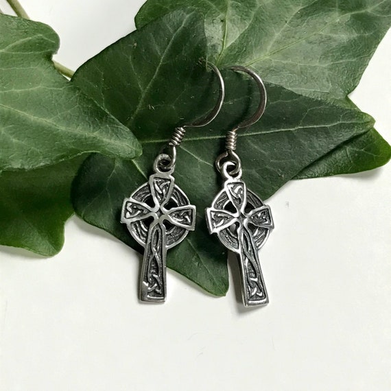 925 Celtic Cross Small Dangle Earrings—Vintage Ste