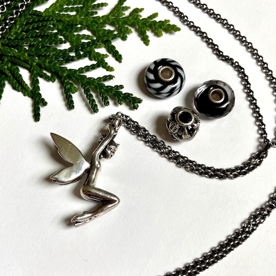 Trollbeads 925 Fantasy Necklace With Winged Elf and 3 Charm Beads
