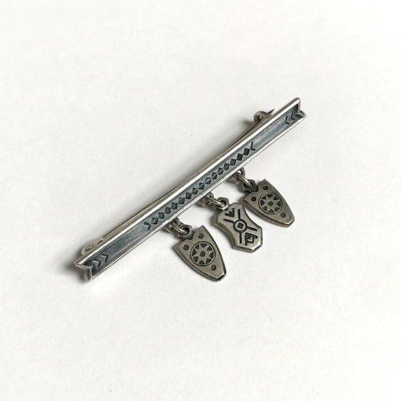 875 Silver Soviet Era Brooch With Hanging Shields… - image 2