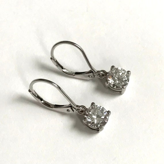 Drop Cubic Zirconia and Sterling Silver Vintage E… - image 2