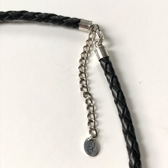 925 Black Braided Leather Necklace With Rectangul… - image 8