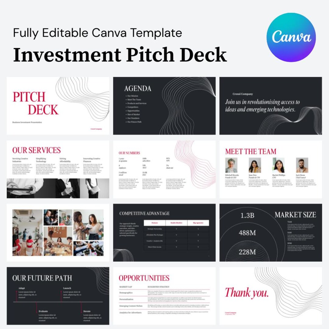Canva Pitch Deck Template - Etsy