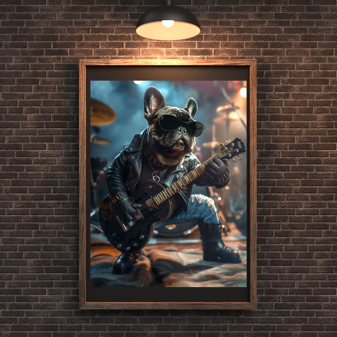 Rockin' Frenchie Wall Art – Funny Dog With Guitar | French Bulldog