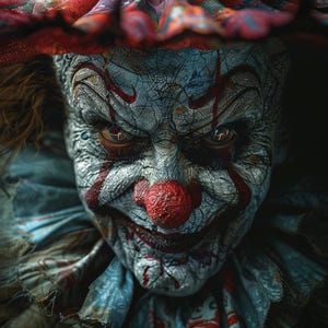Distressed Veiny Clown – AI Horror Art Print | Creepy Digital Download | Scary Gothic Circus Clown Wall Decor