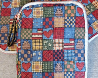 Needlework Project Case | Quilted American, dusty brick, olive green