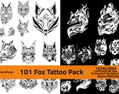 FOX Svg, Fox Clipart, Fox PNG, Tattoo Download, Tattoo DESIGNS, Versatile Designs Tattoo, Digital Fantasy Fox Head Art Tattoo For Commercial