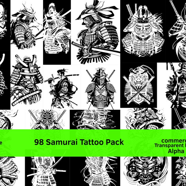 SAMURAI PNG, Warrior Svg, Line Art Tattoo, Japanese Clipart, Traditional Tattoo, Unique Samurai Tattoo, TRANSPARENT Legendary Samurai Png