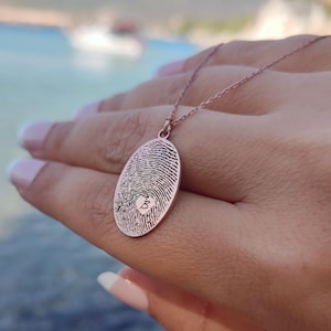 Actual Fingerprint Necklace, Custom Fingerprint Jewelry, Memorial Necklace, Sterling Silver, Ceremony Jewelry, Handwriting Necklace