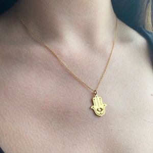 Hamsa Hand Necklace, 22k Gold Hand of Fatima, Ancient Symbol Protection Jewelry, Spiritual Necklace Gift for Her, Christmas Gift