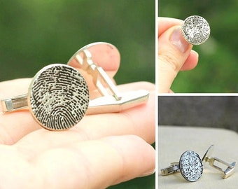 Custom Fingerprint Cufflinks, Sterling Silver, Meaningful Gift, Gift For Dad, Gift For Grandfather, Personalized Gift For Him, Husband Gift