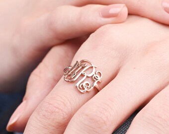 Rose Gold Monogramm Ring, personalisiertes Geschenk