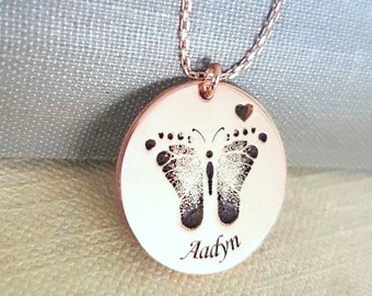 Personalized Butterfly Footprint Necklace:  Mom Jewelry