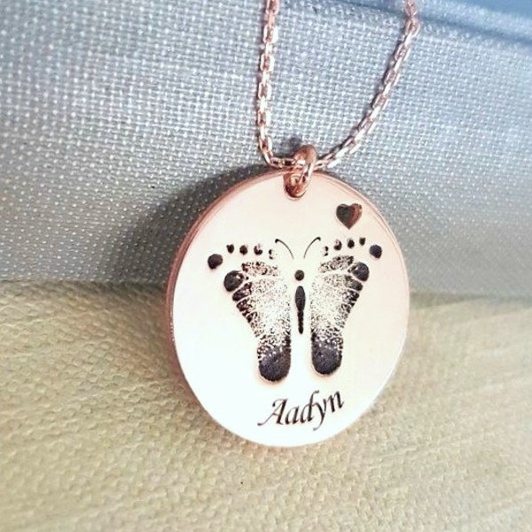 Personalized Buttefly Footprint Necklace, Mothers Day Gift, Unique Gift For Mom, Actual Footprint Jewelry, Mothers Necklace, New Mom Gift