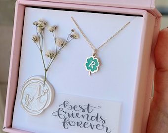 Clover Necklace Initial, Enamel Initial Jewelry, Best Friend Gift, Colorful Necklace, Sterling Silver Irish Gifts