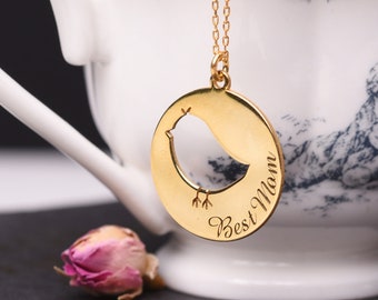 Collier Oiseau Maman Doré, Bijou Mère, Chaîne Hypoallergénique, Finition Résistante au Ternissement