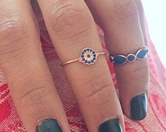Rose Gold  Evil Eye Ring: Dainty Protection Jewelry