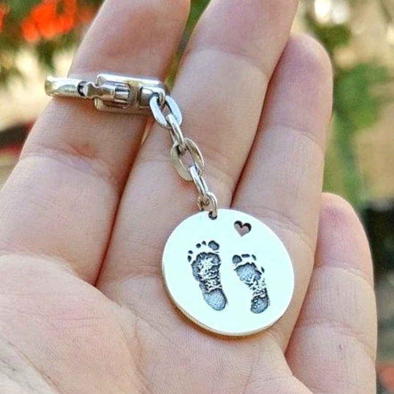 Personalized Footprint Keychain Sterling Silver Meaningful Etsy