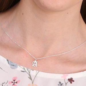 Sterling Silver Old English Necklace, Gothic  Jewelry, Gift for Christmas, Gift For Daughter, Graduation Gift, Birthday Gift, Monogram Gift