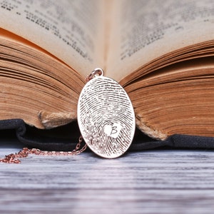 14k Solid Gold Personalized Fingerprint Necklace, Custom Fingerprint Memorial Gift, Engraved Initial Fingerprint, Funeral Jewelry