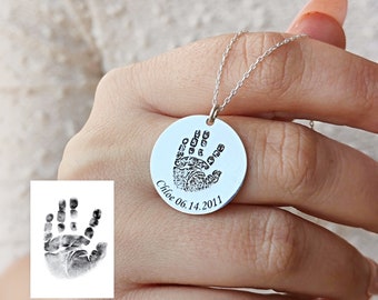 Personalized Handprint Necklace, Mothers Day Gift, Unique Gift For Mom, Actual Handprint Jewelry, Memorial Necklace, Sterling Silver
