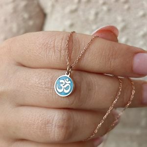 Ohm Enamel Necklace, Gold Om Pendant, Yoga Necklace, Spiritual Jewelry, Lotus Charm, Woman Gift