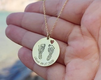 Custom  Footprint Necklace: Engraved Baby Feet Keepsake