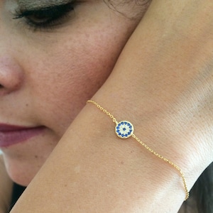 Gold Evil Eye Bracelet, Tiny Evil Eye Bracelet, Christmas Gift For Her, Gift for Friend, Protection Jewelry, Mother Gift, Minimalist Jewelry