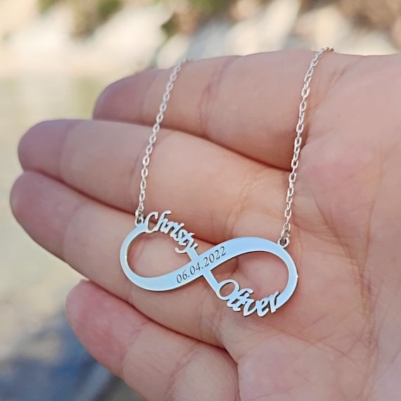 8k Solid White Gold Infinity Name Necklace Couples Names Jewelry Anniversary Gift Christmas Gift for Wife Etsy