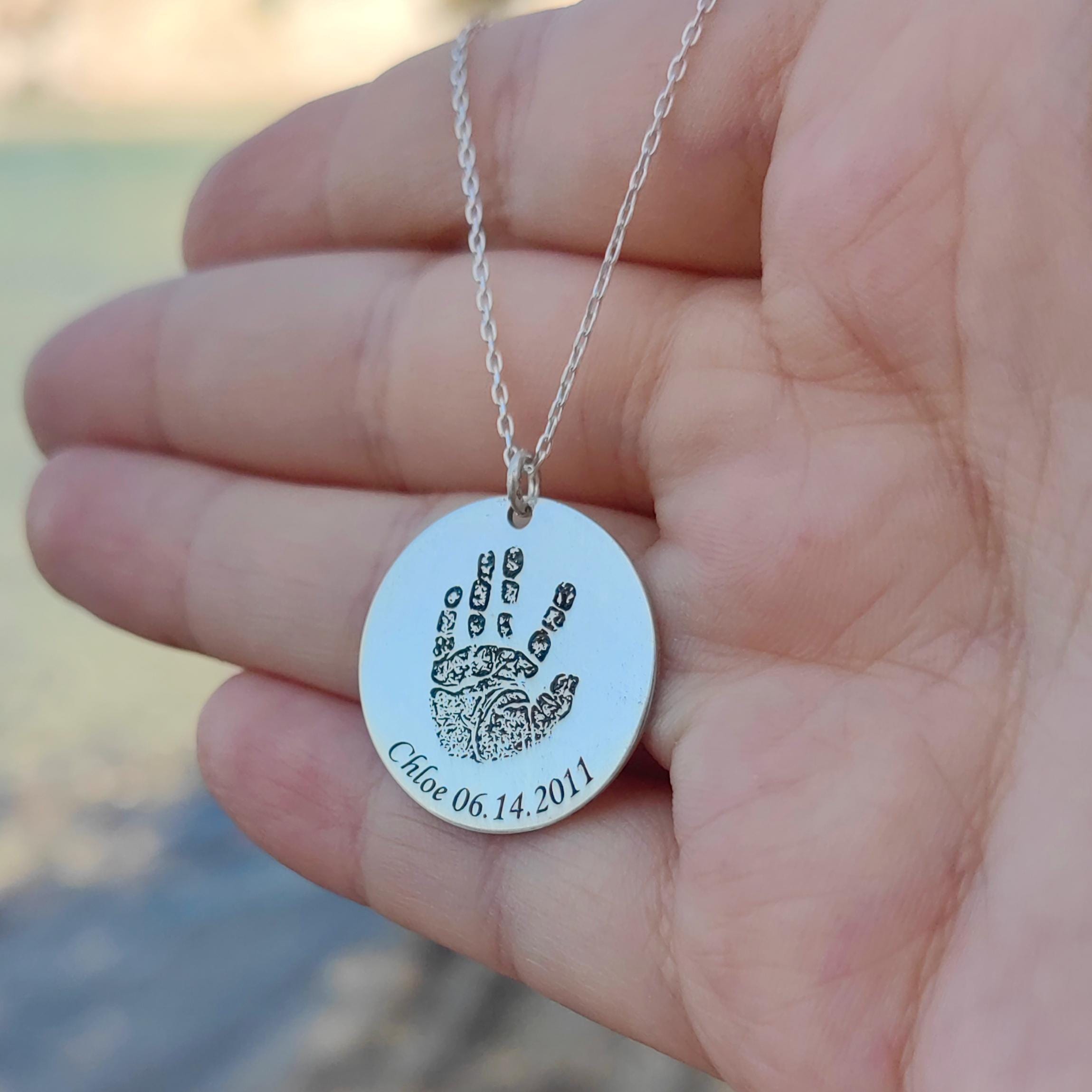 Personalized Handprint Necklace With Name and Date Christmas Gift Gift for New Mom Actual Handprint Jewelry Sterling Silver Etsy Canada