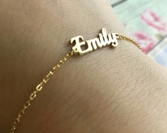 Pulsera con nombre en oro macizo de 14k: Regalo de joyería personalizada