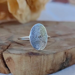 Custom Sterling Silver Fingerprint Engraved Ring, Thumbprint Jewelry, Christmas Gift For Mother