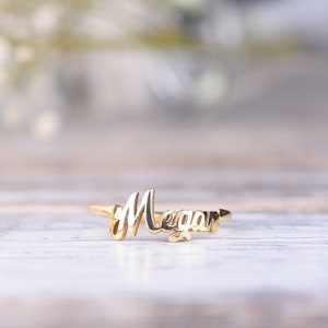 Real Solid Gold Name Ring, Christmas Gift, 14k Solid Gold, Gift For Wife, Dainty Ring, Personalized Ring, Personalized Name Ring, Rose Gold