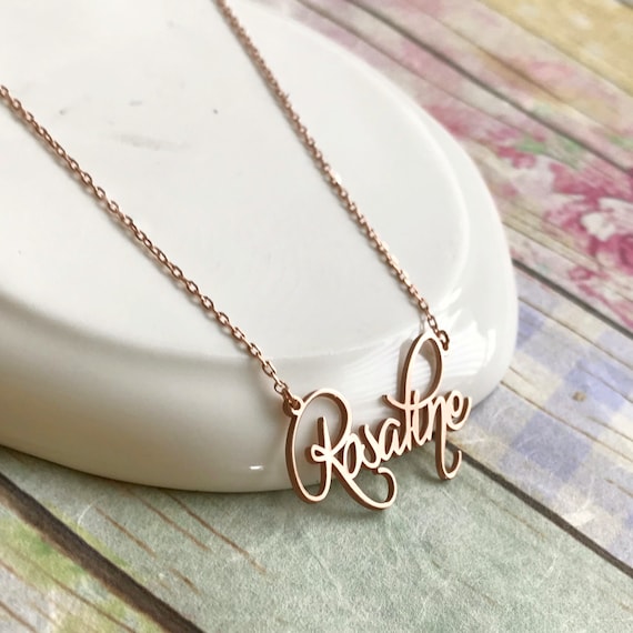 14k Solid Rose Gold Name Necklace Custom Name Jewelry Gift for