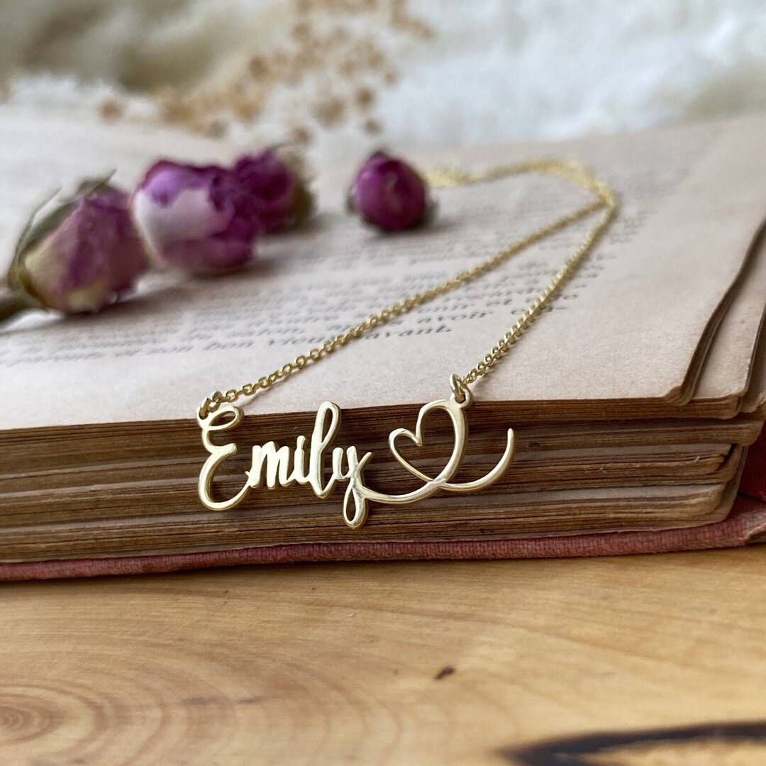 Name With Heart Necklace Cute Name Necklace Personalized Etsy