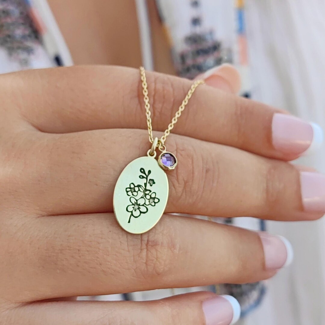 Birth flower necklaces with birth charm-sterling silver