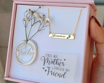 Fußabdruck-Namenskette, Forever Friends, Fußabdruck-Schmuck, Geschenk für Mama, neue Mama-Halskette, Muttertagsgeschenk, Sterling Silber, neues Baby