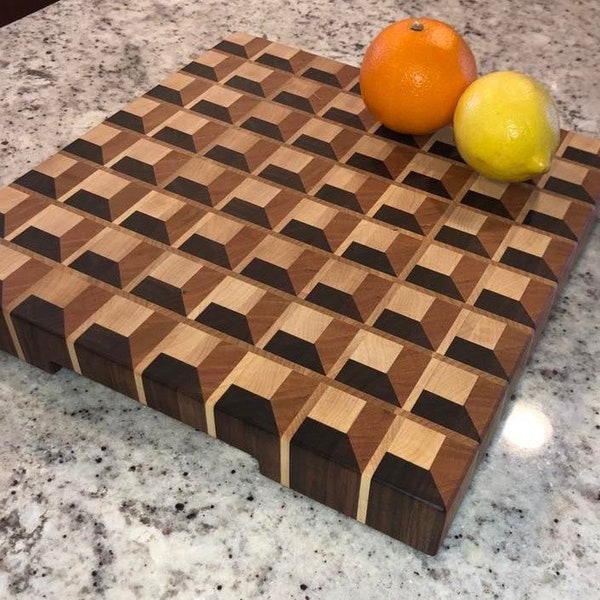 Cutting Board 3D End Grain - pick from available sizes *Made to Order*, Add personalized message!